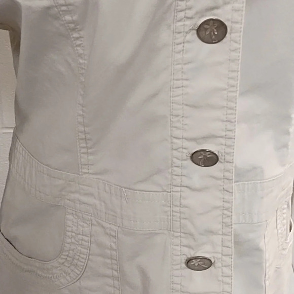 Kulu B Safari Shirt Shacket Fitted Cotton Stretch Palm Tree Buttons Small - Picture 2 of 13